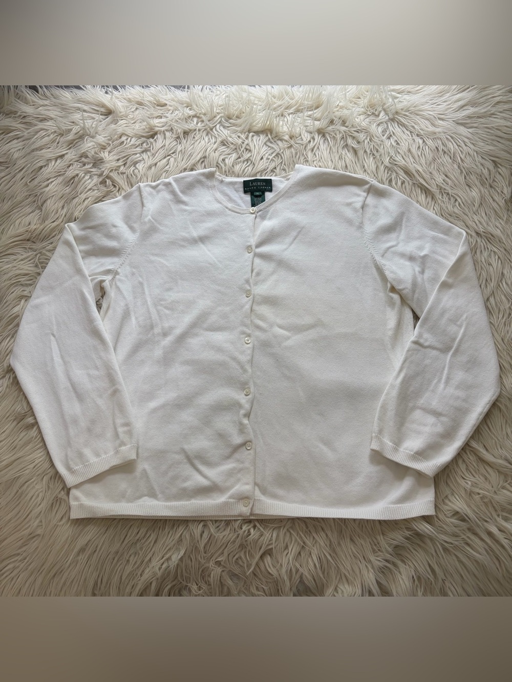 Vintage Lauren Ralph Lauren White Cardigan Sweater Cotton Blend Women’s XL